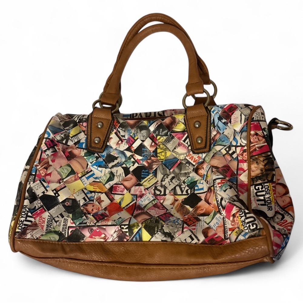 Funky Magazine Print Patchwork Tote Shoulder Bag … - image 1
